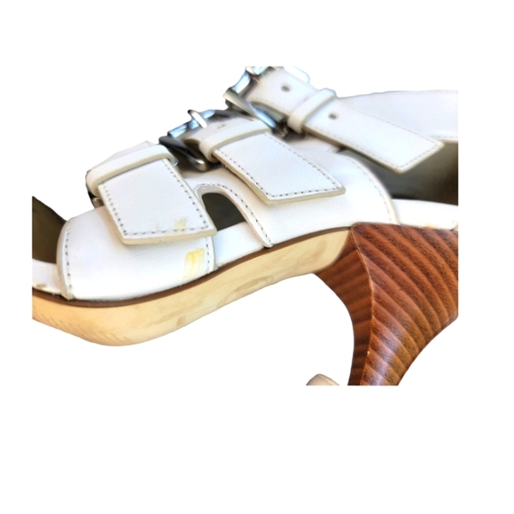 MICHAEL KORS Tripple Buckle Open Toe Leather Pumps Zip‎ Sandals Off White - Picture 11 of 14